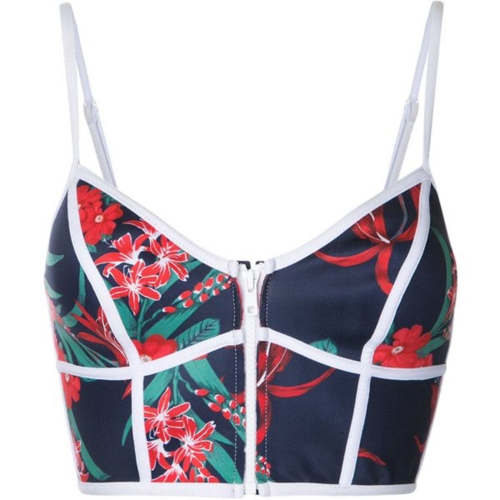 Duskii Floral Bikini Top with Red and Green Accents